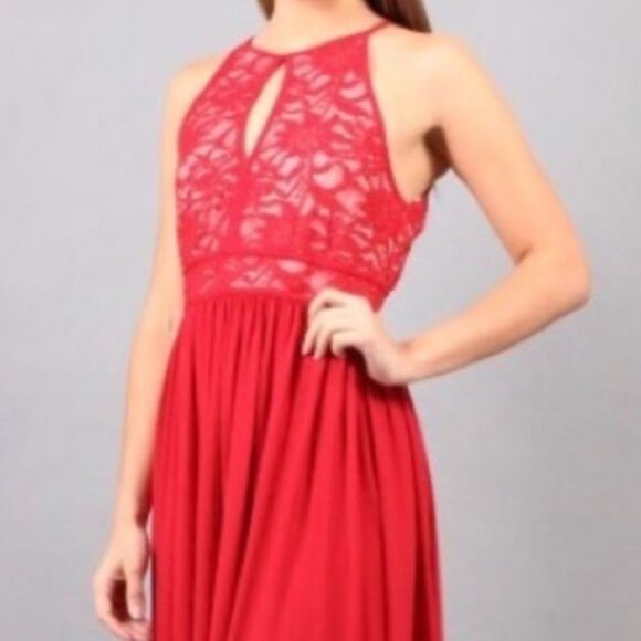 NEW🏷 Red Lace NW Nightway Sz 8 full length sleeveless dress keyhole front - Picture 4 of 16